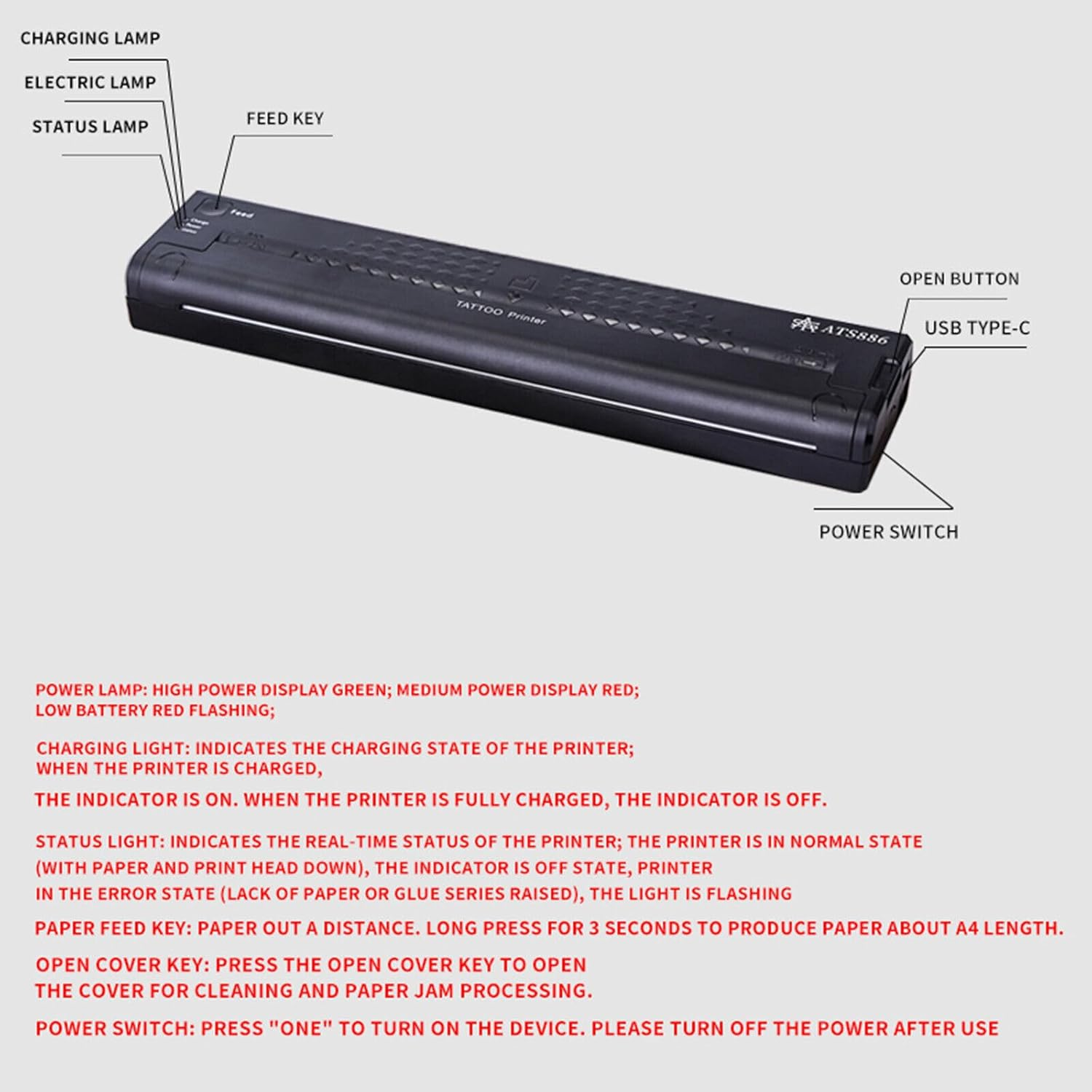 Wireless Tattoo Transfer Printer Portable Machine Black image number 2