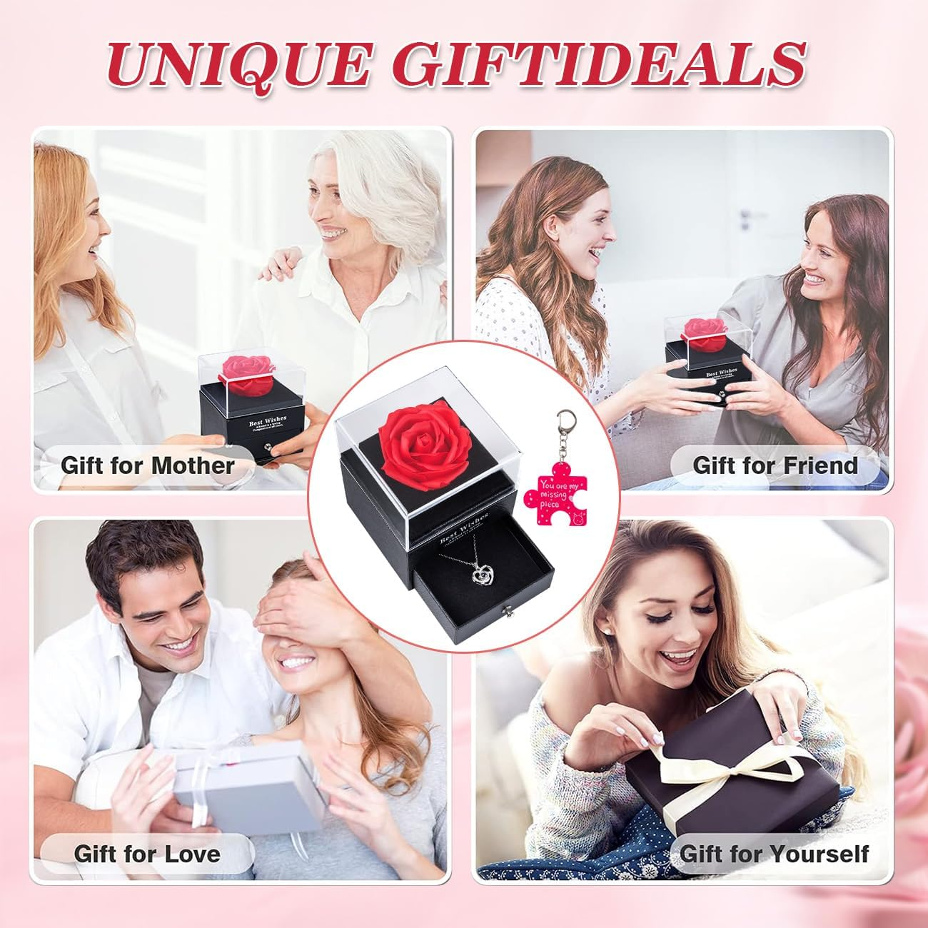 Preserved Red Real Rose with I Love You Necklace -Eternal Flowers Rose Gifts for Mom Wife Girlfriend Her on Anniversary Mothers Day Valentines Day Christmas Birthday Gifts for Women image number 2