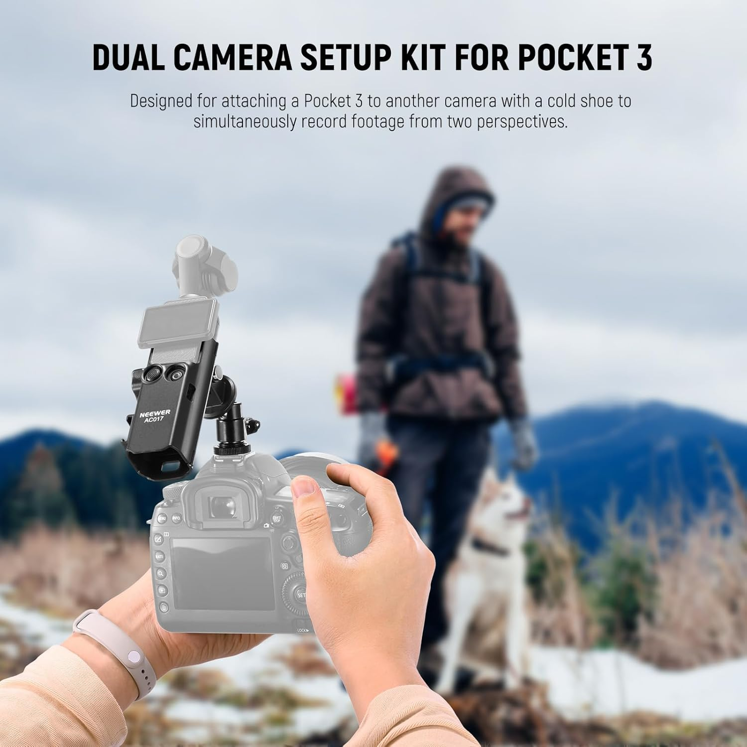 NEEWER Basics Pocket 3 Extension Adapter Mount Kit Compatible with DJI Osmo Pocket 3, Expansion Cage Frame, Dual Cam Setup with Cold Shoe for DSRL Digital Camera Vlogging, GP-68 image number 2