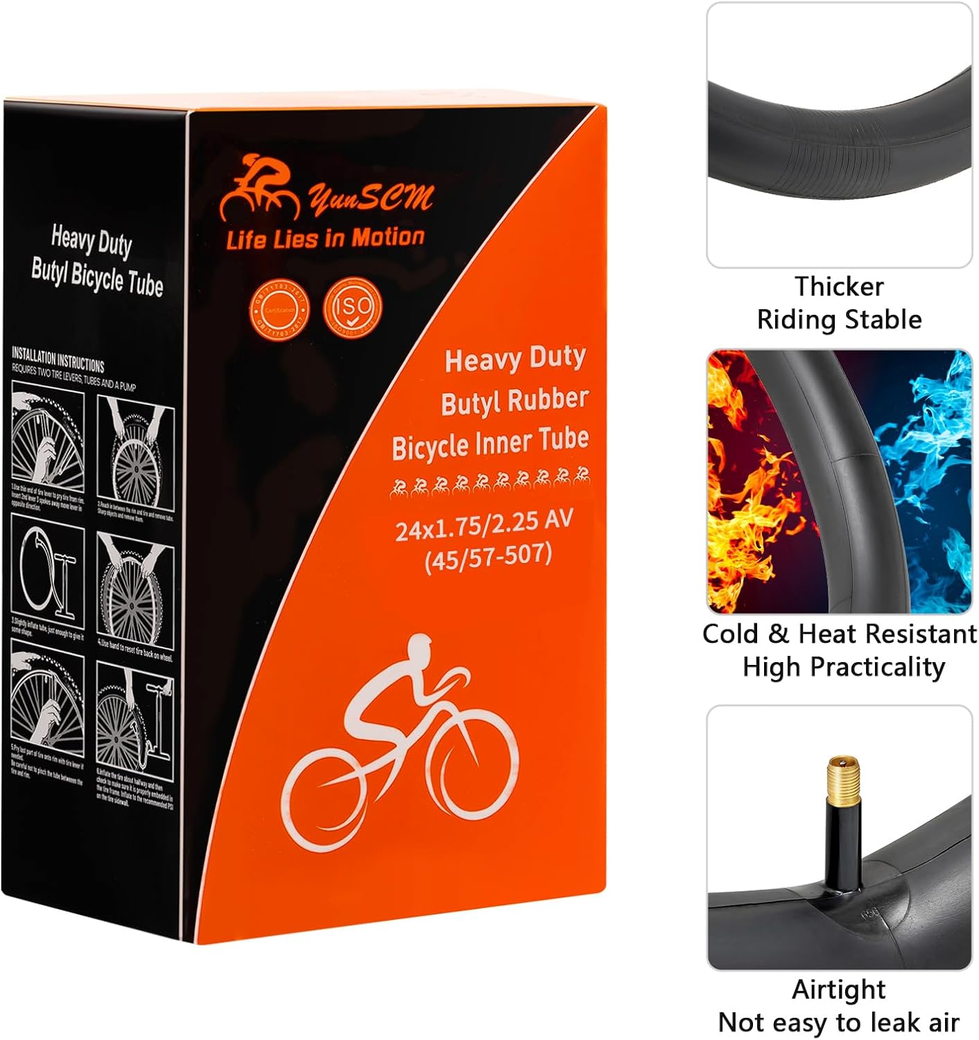 Yunscm 2 Pcs,Heavy Duty 24X1.95 Bike Tubes,24X1.75/2.25 Bike Inner Tubes Schrader Valve 32Mm,24X1.75/1.95/2.10/2.125/2.25 Mountain Bike Tubes,Compatible with 24&ldquo;X1.75&ldquo; to 24&rdquo;X2.25&rdquo; image number 4