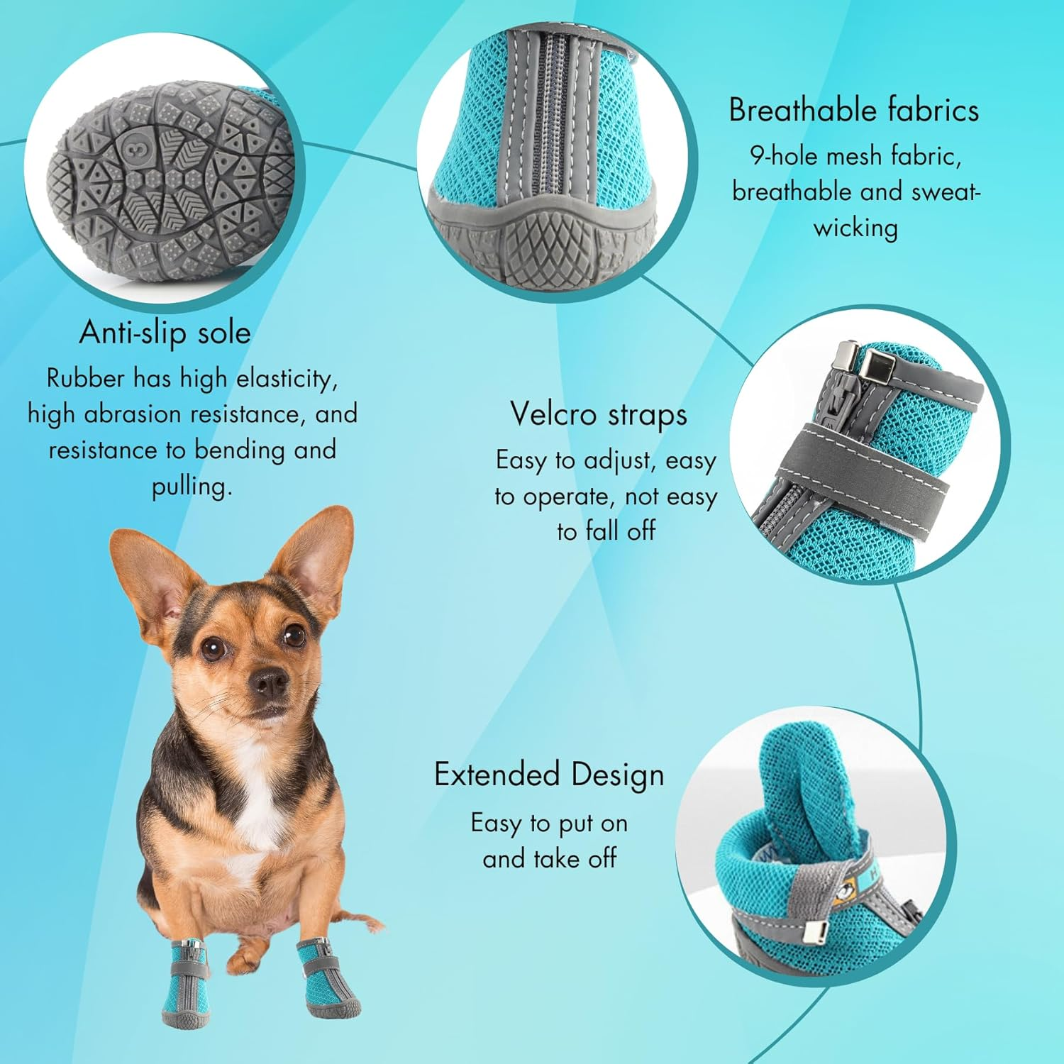 4PCS Dog Boots - Lightweight Breathable Shoes with Waterproof Anti-Slip Soles, Adjustable Hook and Loop, for Small to Large Dogs, Green (#4) image number 2