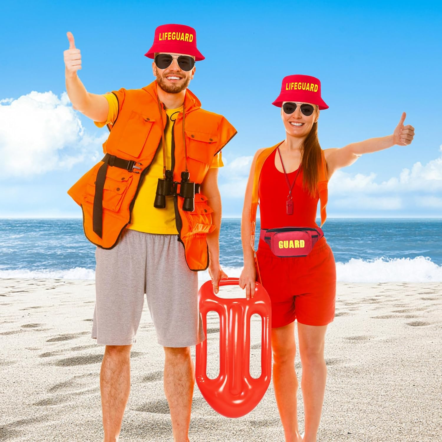 5Pcs Life Guard Accessories Kit Include Inflatable Float Prop Bucket Hat Adjustable Fanny Pack Whistle Sunglasses Lifeguard Fancy Dress Costume for Adults Women Men Halloween Cosplay Party image number 3