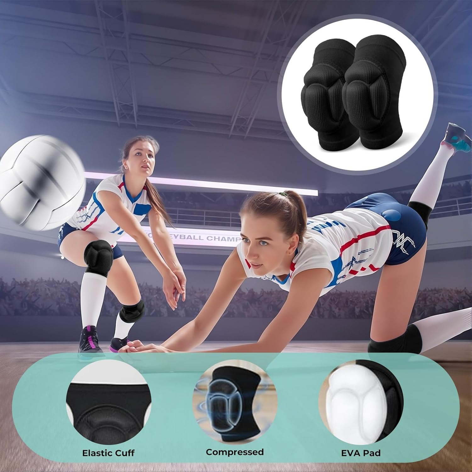 Knee Pads - Professional Grade Protective Gear with Shock Absorption & Non-Slip, Breathable Compression Knee Pads for Men/Women, Youth & Adults - Indoor/Outdoor Sports image number 2