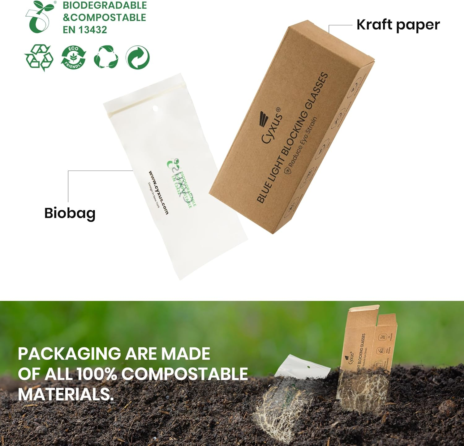 Cyxus Blue Light Glasses Half Rimless Clear Lens Computer Eyeglass Frame for Men image number 4