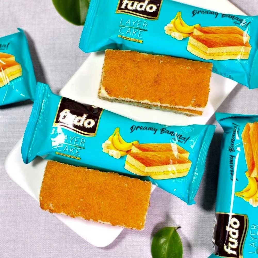 Fudo Layer Cake Banana Flavour Bite Size Malaysian Snack with Cream Ready to Eat Individually Wrap Sponge Cake Pack of 24 image number 6