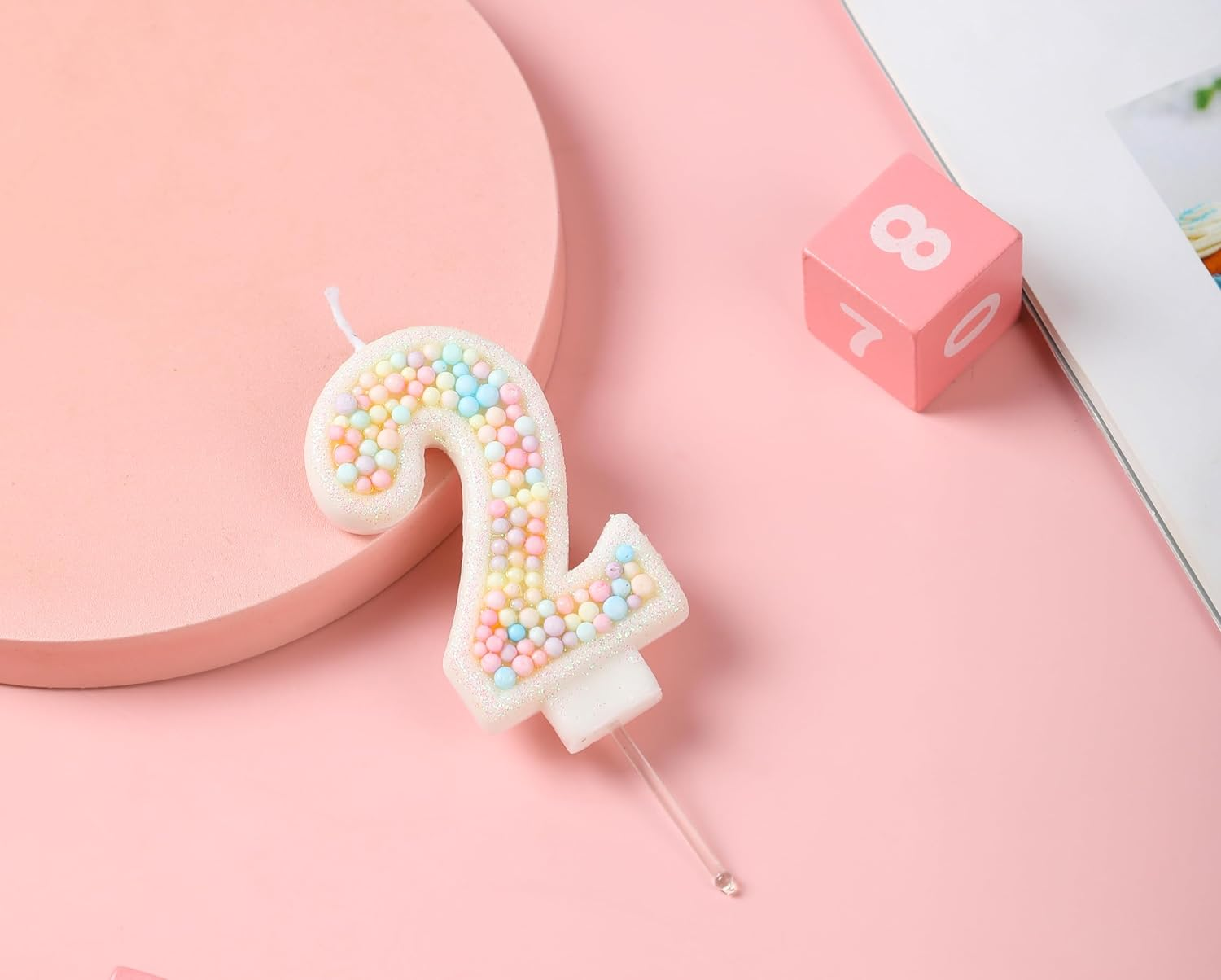 Number 2 Birthday Candle 3D Macaron Glitter 2 Candle Birthday Girl Women Sweet Theme 2Nd Birthday Wedding Anniversary Party Cake Decoration image number 5