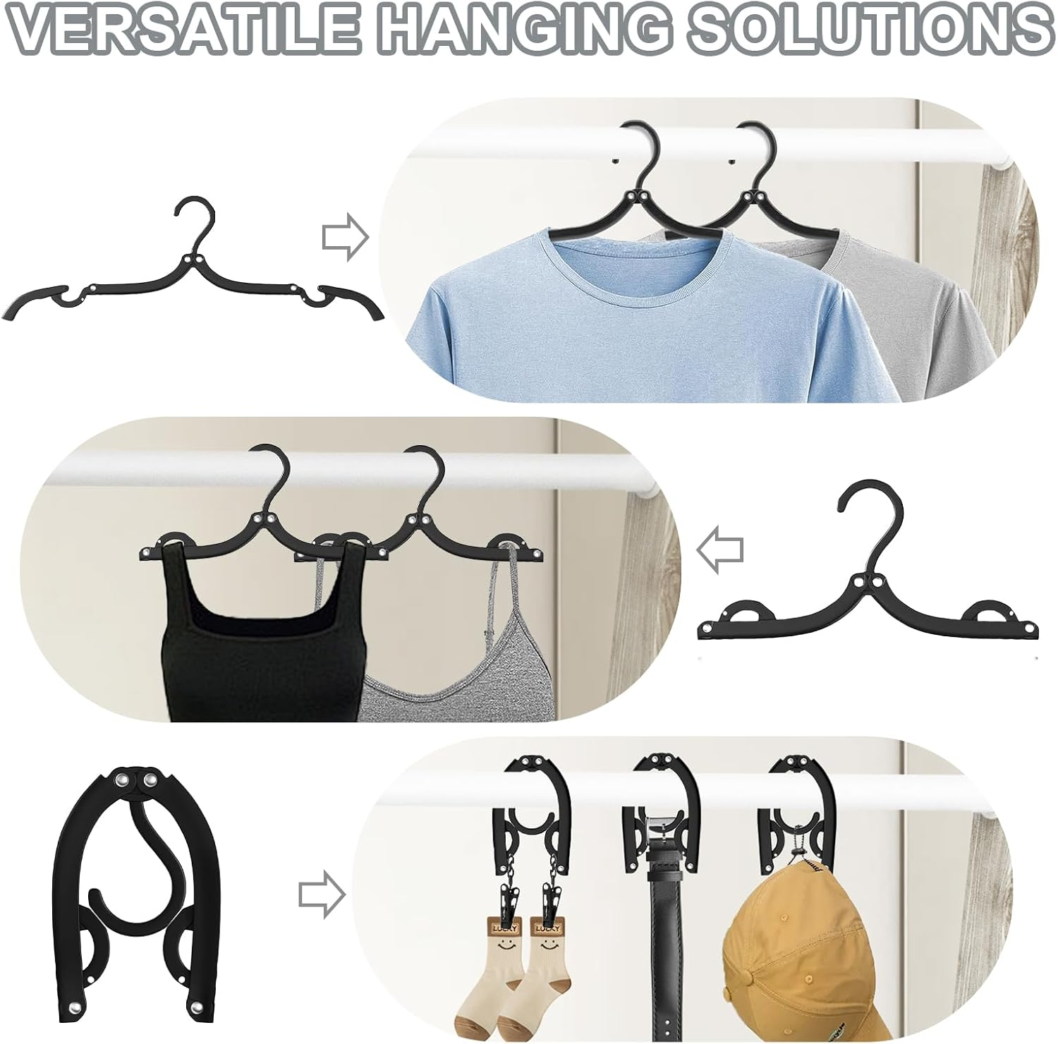 Neele 12 Foldable Travel Clothes Hangers Black image number 3