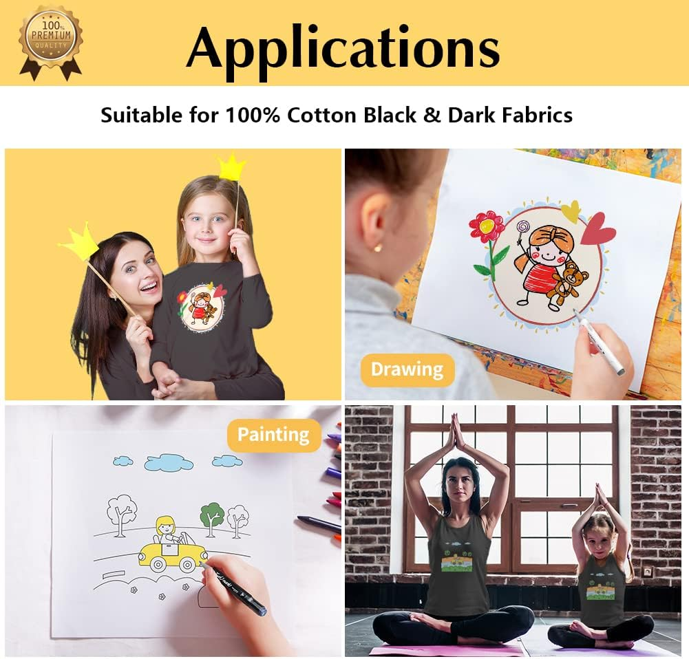 Transourdream Draw Iron on Heat Transfer Paper for T Shirts (10 Sheets A4, Dark 4.0 Plus) Drawable HTV Heat Transfer Vinyl for Inkjet Printer DIY Iron on Transfers for T Shirts (TRANS-D4-20) image number 1