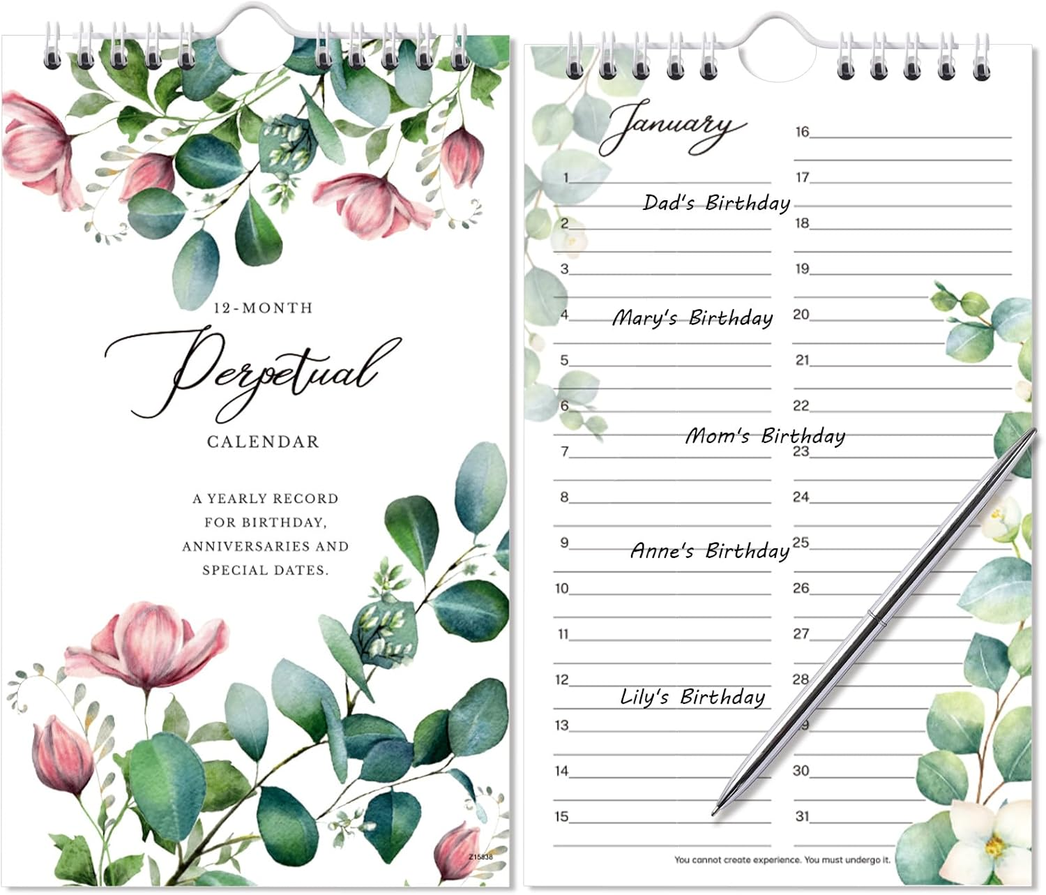 Perpetual Calendar - 12-Month Undated Calendar from Jan. to Dec., 6'' X10'' Perpetual Calendar with 2 Lines per Days, Reminding Anniversaries, Birthdays, Festivals, Birthday Reminder Book with Thick