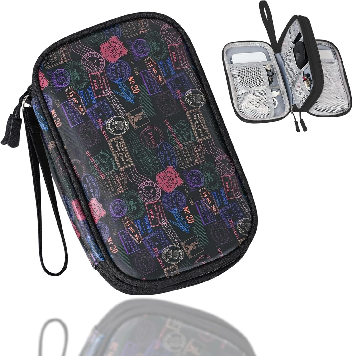 COSHAYSOO Electronics Organizer Bag Travel with Chenille Letter Patch TECH Traveling Must Have Accessories Cute Personalized Gift for Women Cable Cord Charger Storage Pouch (Greenish Blue) image number 5