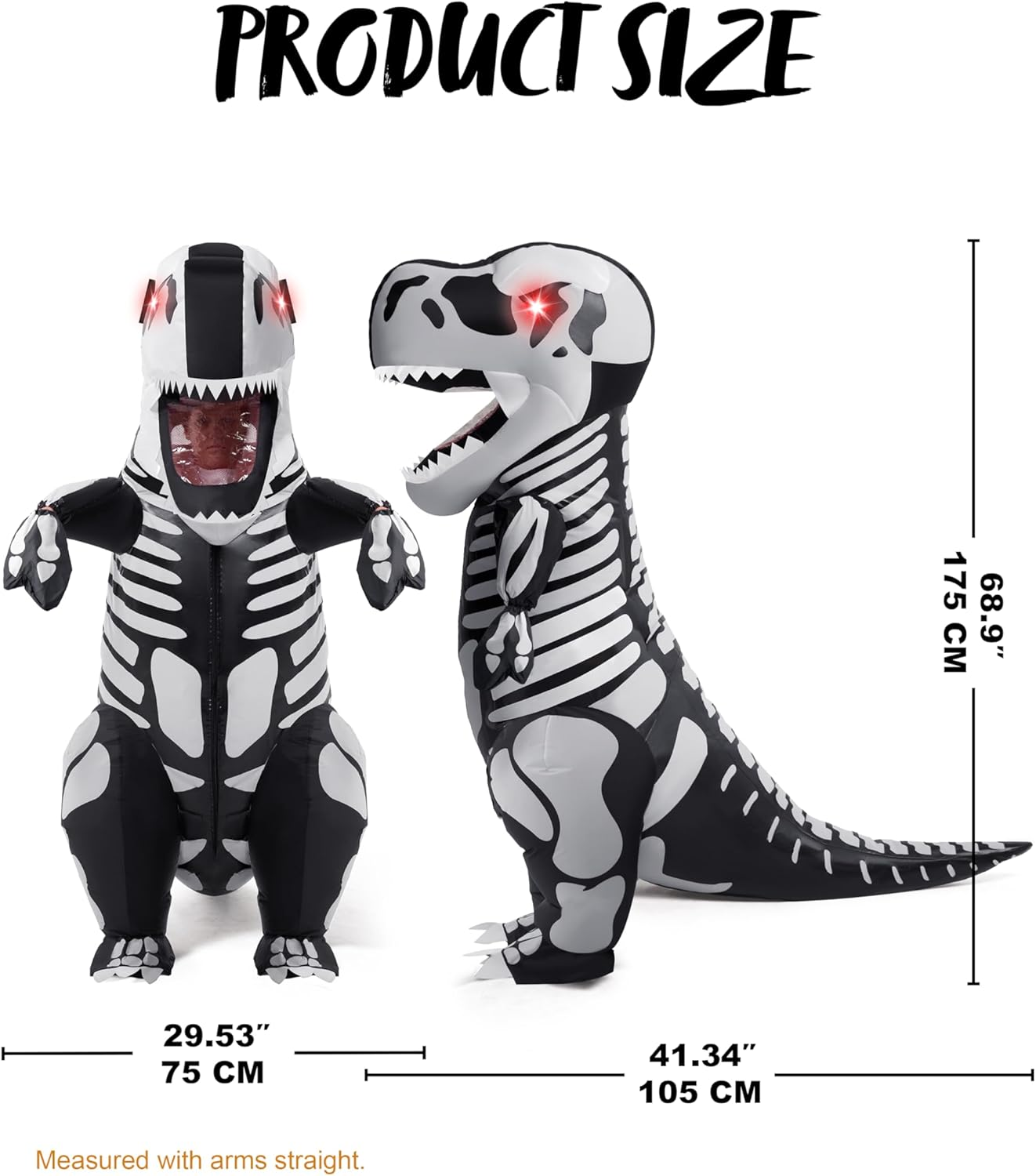 Spooktacular Creations Kids Inflatable Costume, Skeleton Dinosaur Costume, Full Body Skeleton T-Rex Blow up Costume image number 4