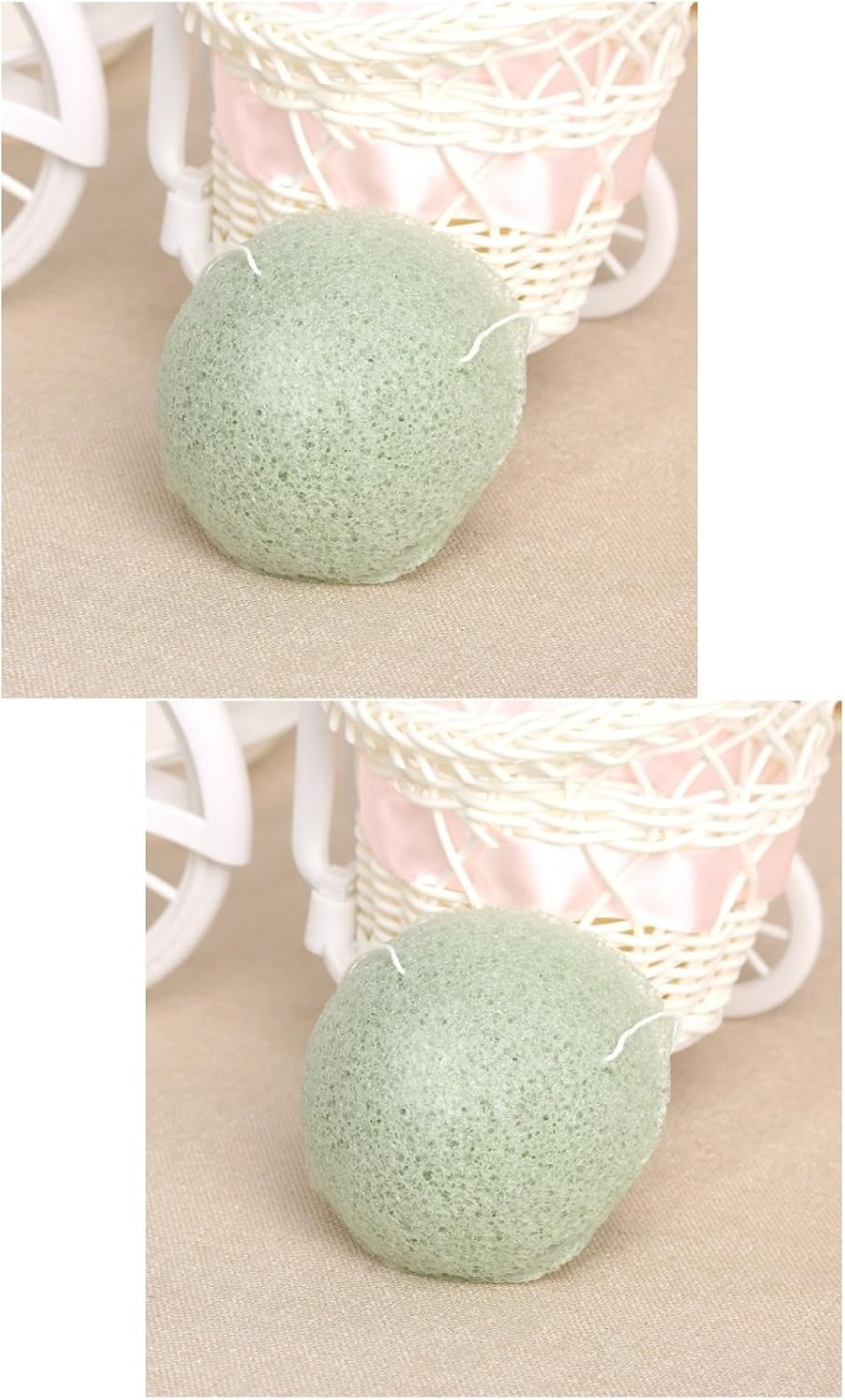 Minkissy 2Pcs Natural Facial Sponges with Lanyard Hemispherical Matcha Green Face Scrub Cosmetic Spa Sponges for Women Men Facial Cleansing image number 2