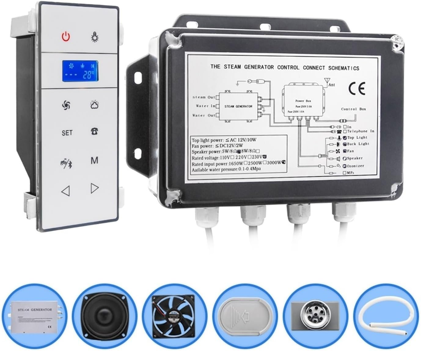 3KW AC Black Shower Steam Nerator, Wet Sauna Steam with Time & Temperature Setting Waterproof IPX4 for Home Spa(Vs-9007B-3Kw-Bp) image number 5