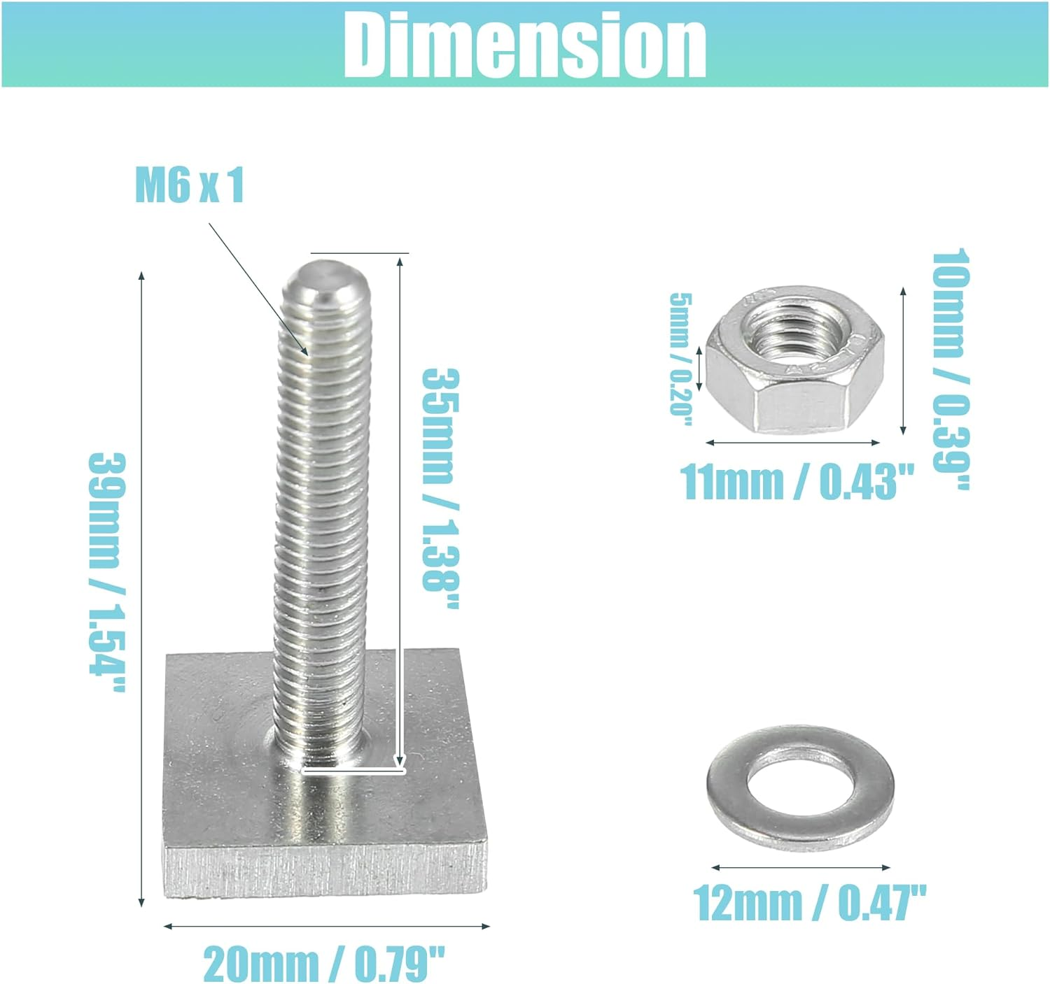 X AUTOHAUX 8Pcs Universal Roof Rack T Shaped Bolt Rooftop Cargo Carrier Rack Bolt T Shaped Slots T Shaped Track Bolts W/Nuts Washers Bike Rack Cross Bar Adapter White image number 3