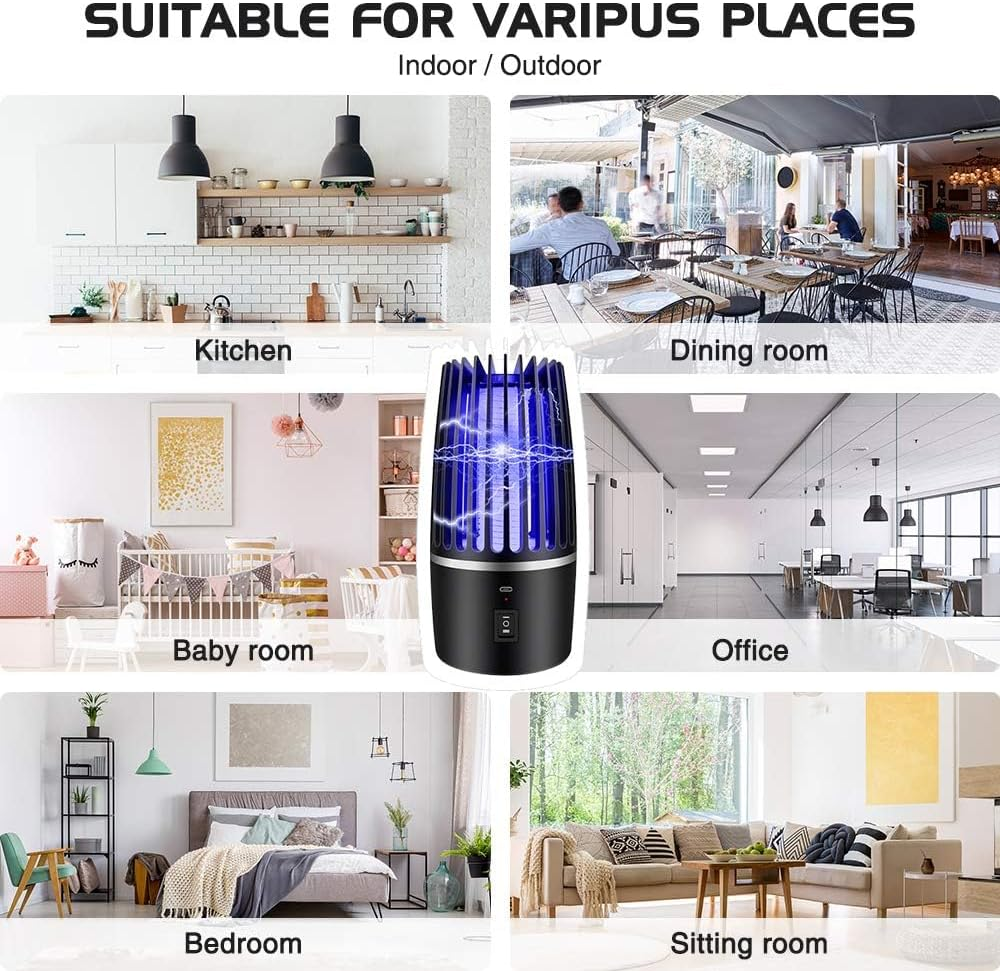 Bug Zapper, 2 in 1 Mosquito Killer Lamp, Portable Zappers with Night Light, 4000Mah USB Rechargeable Mosquito Killer Electric Lamp Insect Repellent, Indoor Outdoor Pest Control Trap Bug Zapper