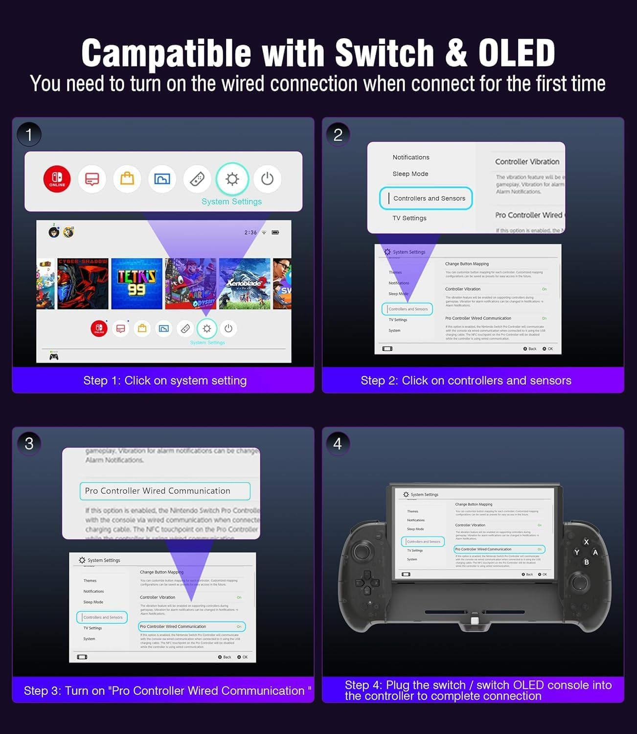 ZONEY Switch Controller for Nintendo Switch/Oled, One-Piece Joypad Switch Pro Controller for Handheld Mode, Ergonomic Handheld Switch Grip Controller with 6-Axis Motion Control, Turbo & Mapping (Black)