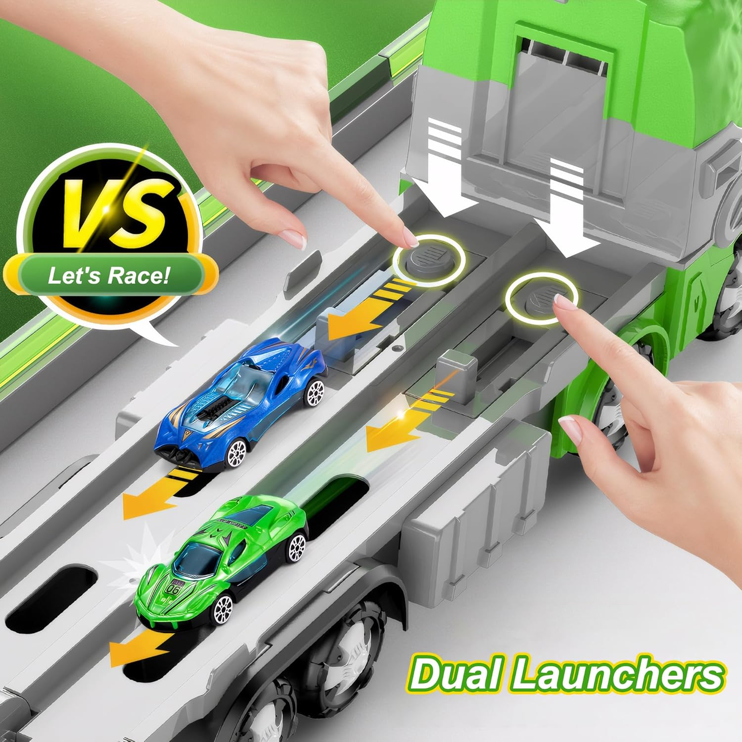 Foldable Race Track Dinosaur Truck Toy with 12 Metal Toy Cars for Kids Age 3-8 image number 1