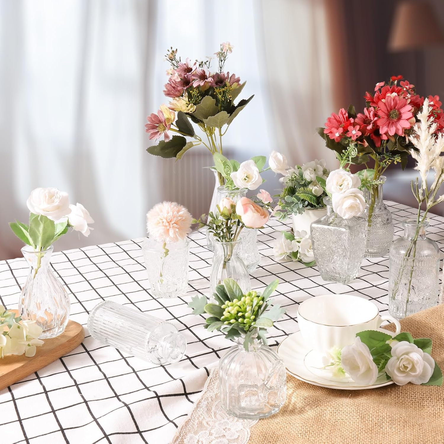 Bud Vases, 10-Piece Transparent Vases, Decorative Table Glass Vases for Flowers, Small Vintage Vase, Center Decoration, Suitable for Flower Arrangement, Party, Wedding image number 4