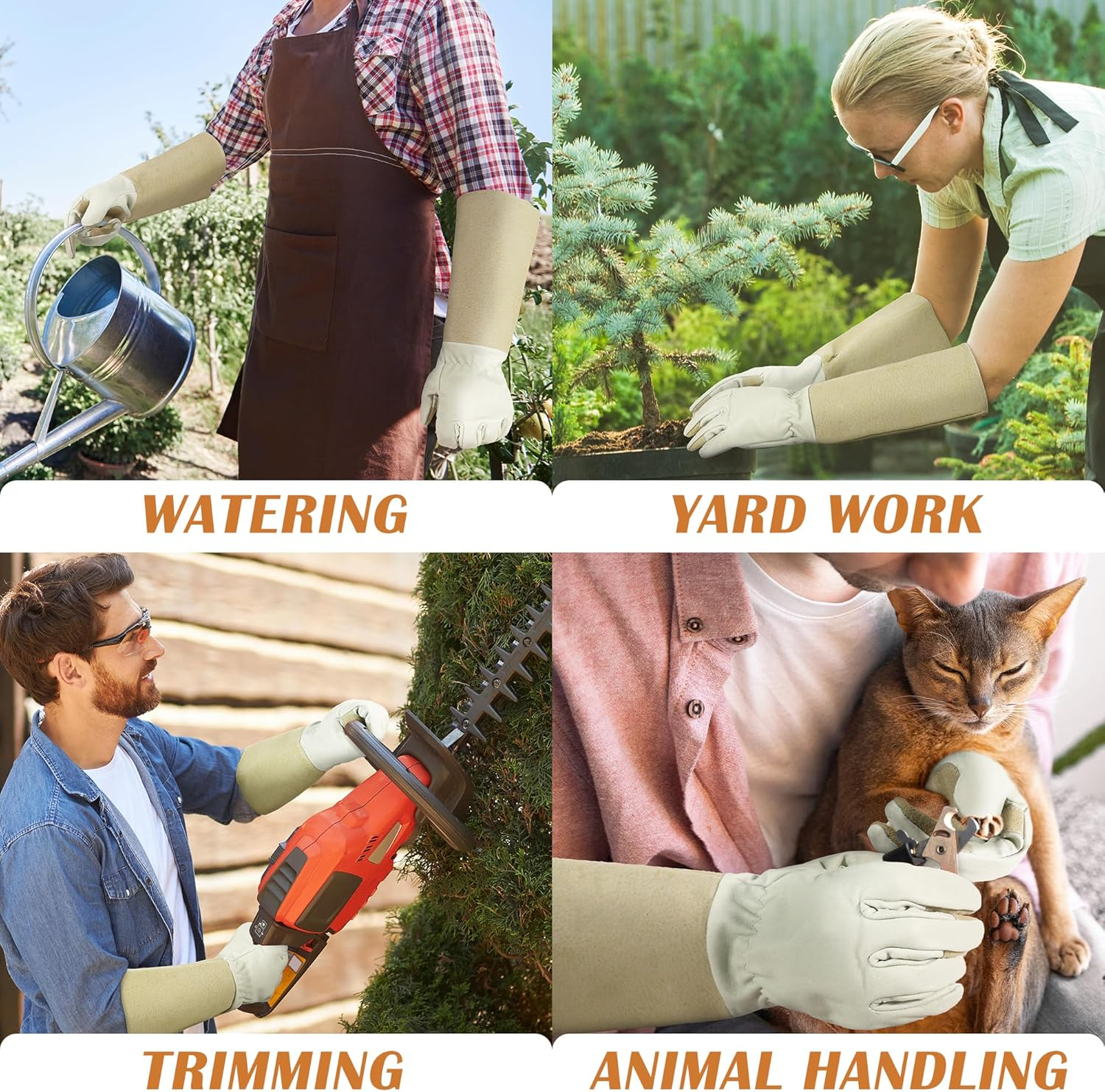 HANDLANDY Pruning Gloves Long for Men & Women, Pigskin Leather Rose Gardening Gloves- Breathable & Durability Gauntlet Glove Medium image number 6