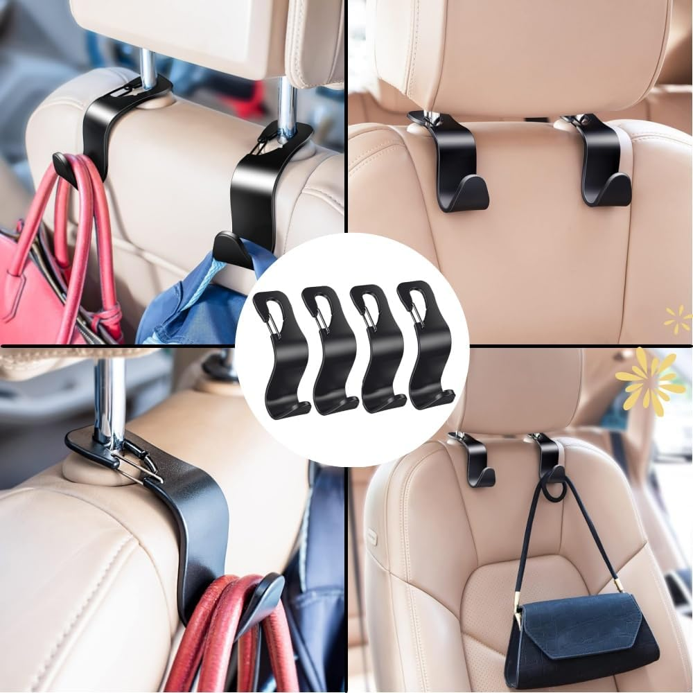 4 Pack Car Seat Hooks, Headrest Hooks for Purses Groceries Bags with Metal Lock(Black) image number 1