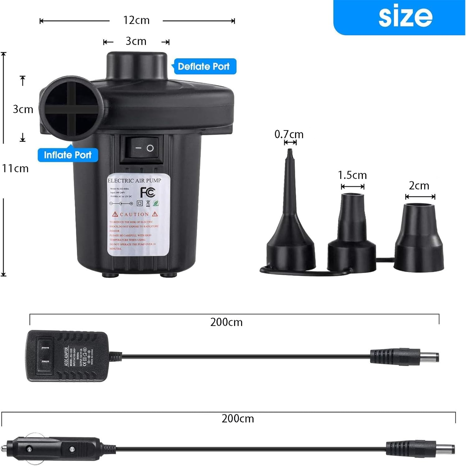 Air Pump for Air Mattresses and Inflatables, Quick Fill Inflator/Deflator for Camping, Inflatable Boats, Pools, Water Toys, and Air Beds