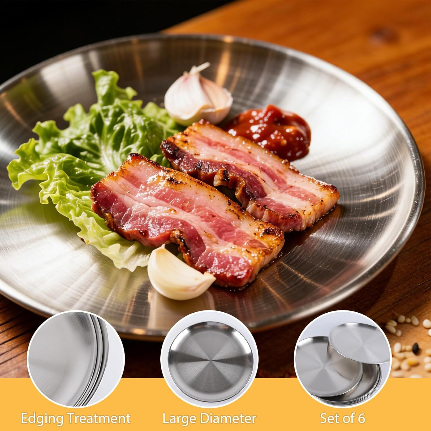 4 Pcs Pizza Tray, 12 Inch Pizza Baking Pan,Stainless Steel Korean BBQ Plate, Grill round Plate, Single-Layer Thickened Brushed Flat Bottom Plate for Fruits, Multi-Functional and Easy to Clean image number 2