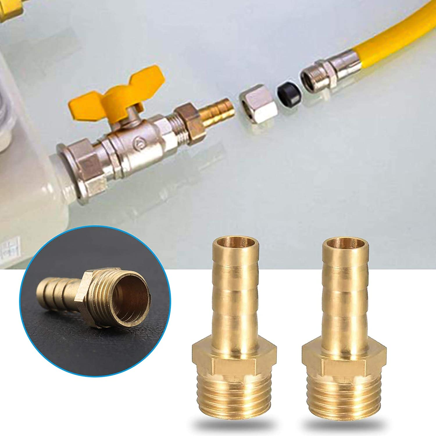 Emsea 2 Pcs 1/4Inch/6Mm Brass Barbed Hose Fitting Coupler Connector with 1/4 Inch Male BSP Thread Pipe Nipple Fitting for Air Water Fuel Oil Gas image number 3