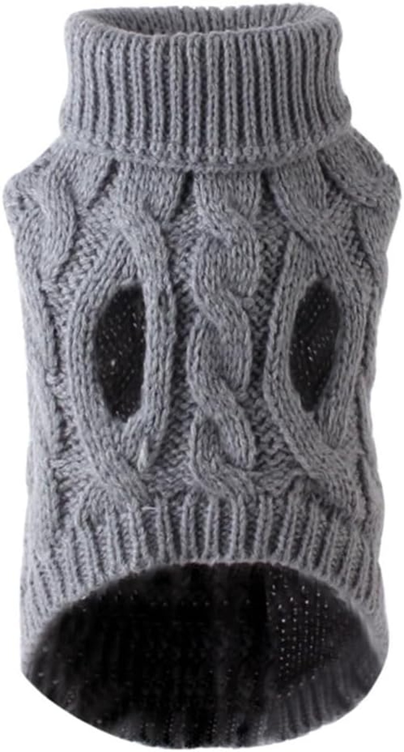 Turtleneck Sweater for Dogs - Gray Cable Knit Pullover &ndash; Warm Puppy Clothes (Grey, M) image number 1