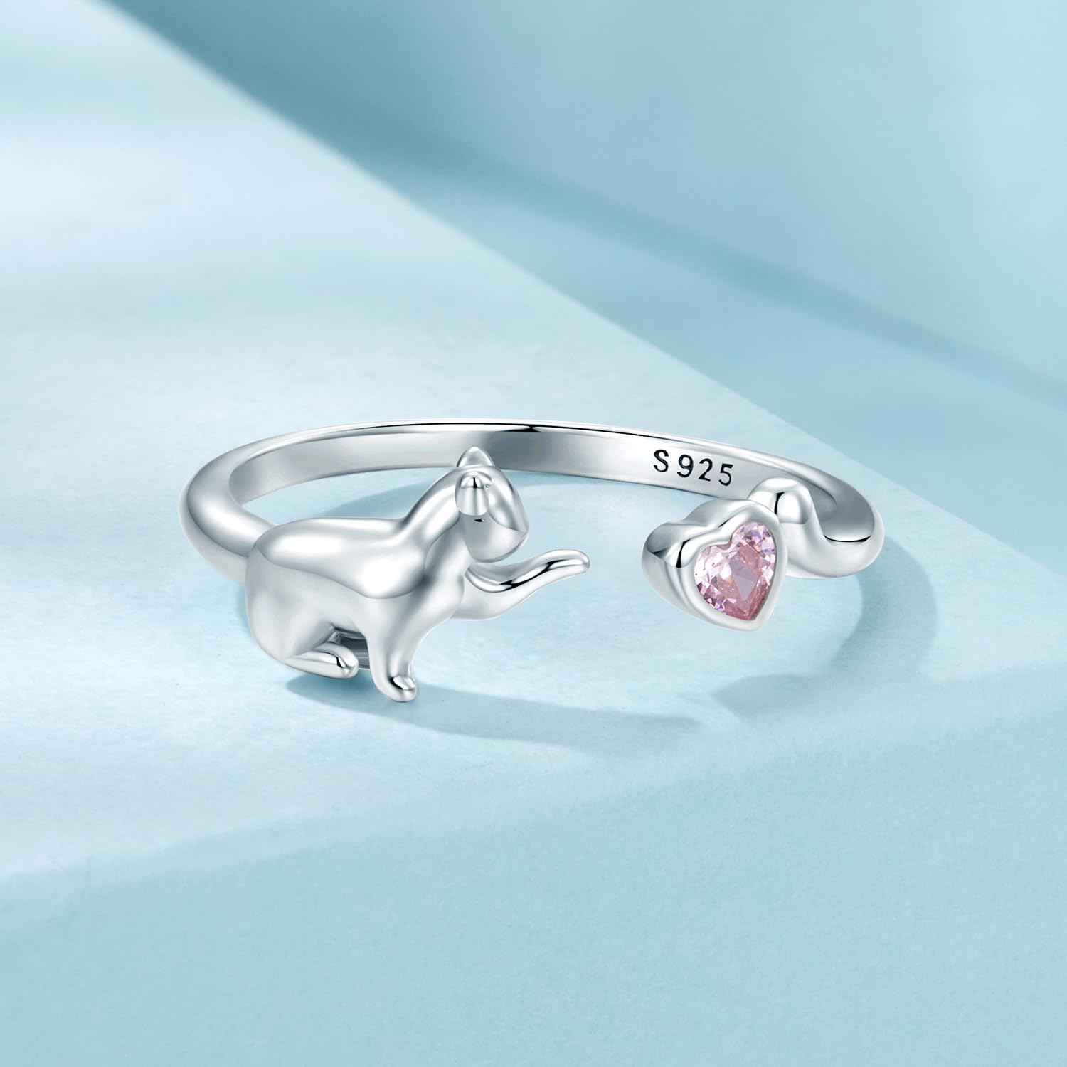 Cat Ring Adjustable Rings for Women, 925 Sterling Silver Heart Promise Open Hug Rings Jewelry for Girls image number 1