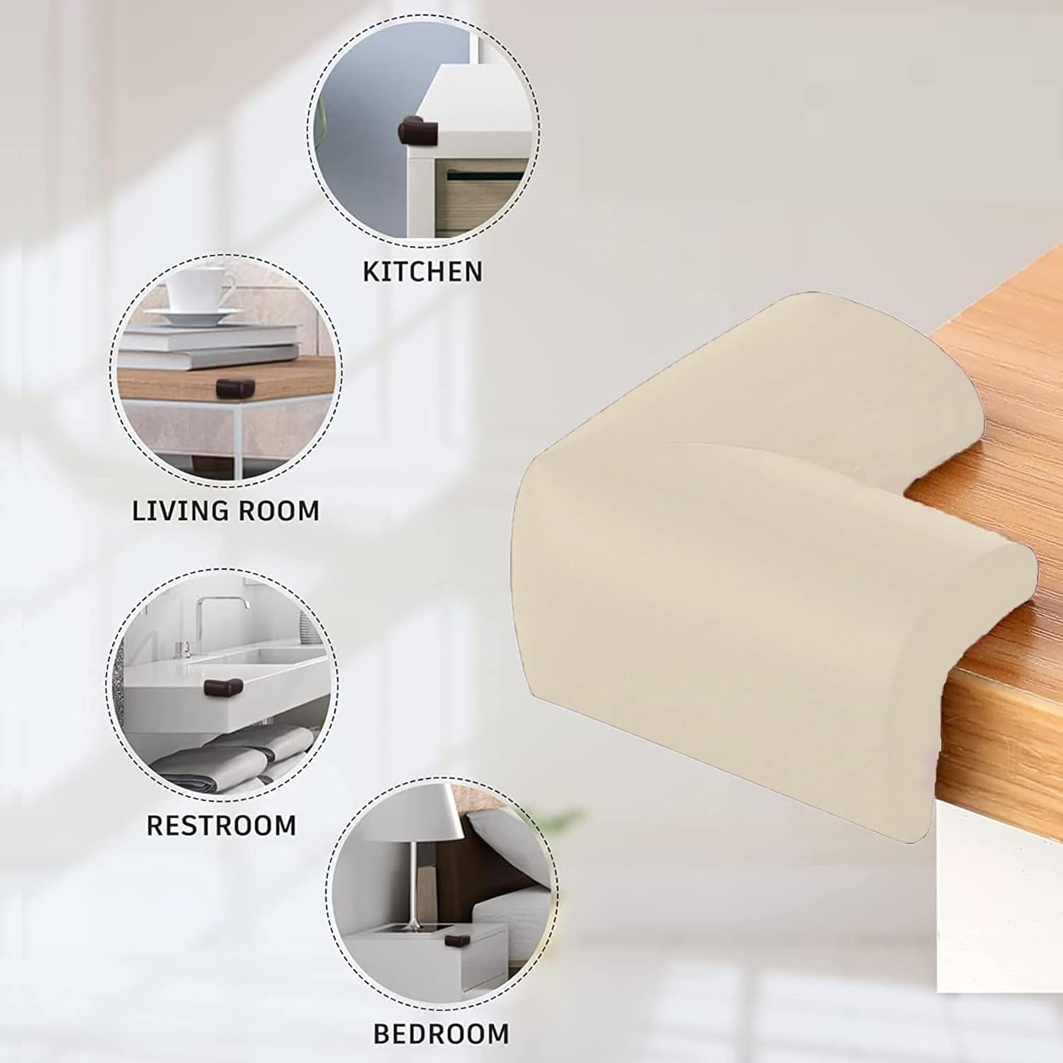 12 Packs Baby Safety Corner Guards for Baby Proofing Furniture Soft Foam Corner Covers Furniture Corner and Edge Safety Bumpers Baby Proofing Safety Corner Protectors for Table, Desk, Sofa (Beige)