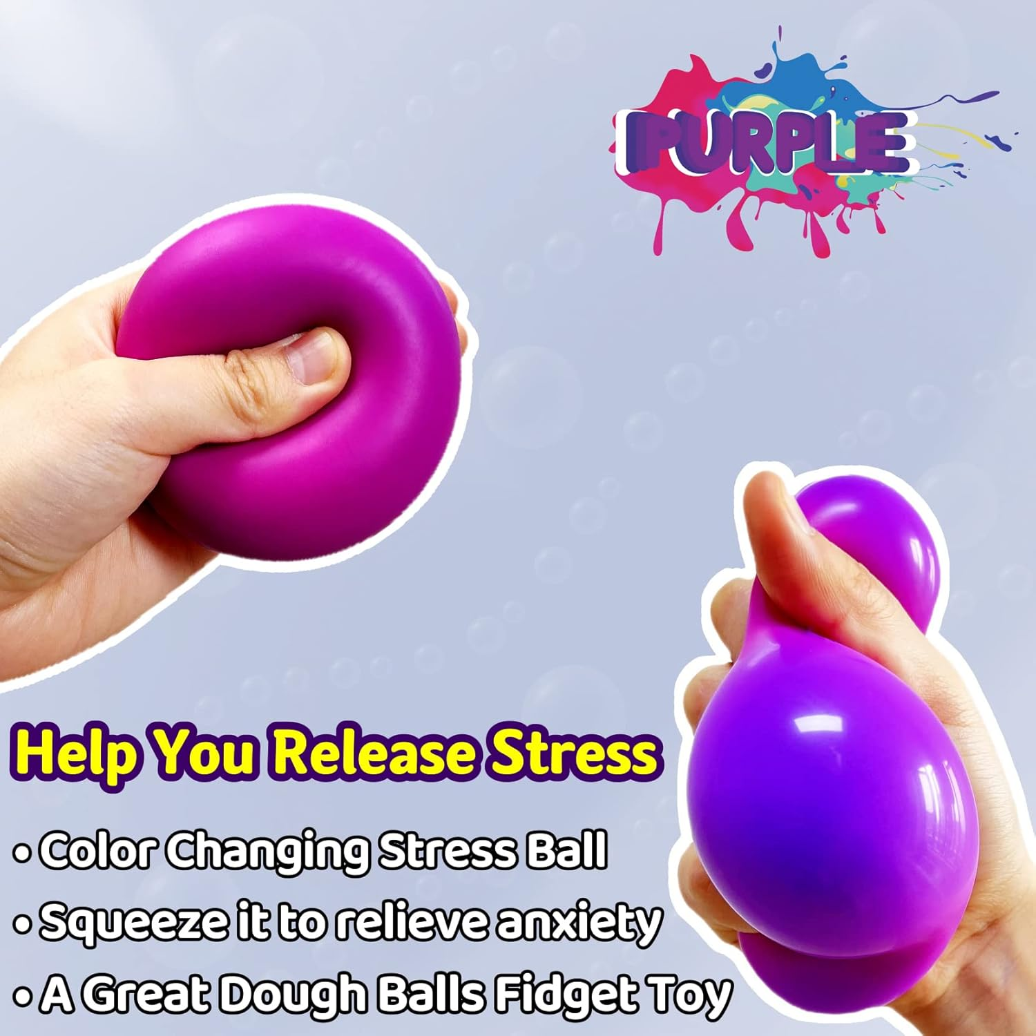 Squishy Dough Ball Sensory Fidget Toy (1 Pack) Stretchy Stress Balls for Boys and Girls, Cute and Soft Color Changing Squeeze Ball, Squishy Ball, Ideal for Teens Anxiety, Autism, ADHD (Purple) image number 1