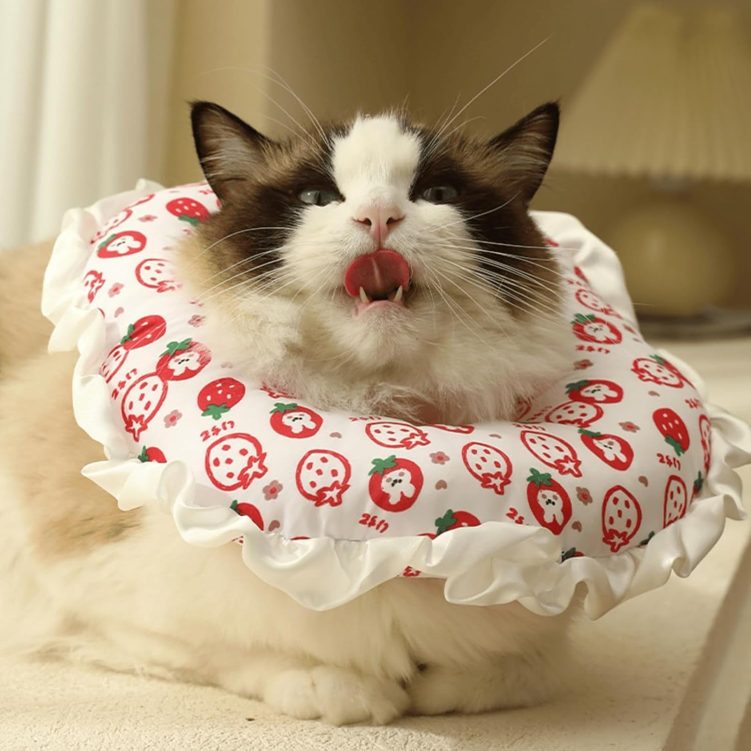 Cute Cat Recovery Collar Soft Adjustable Cats Cone Anti-Bite Pet Neck Pillow Easy to Wear Prevent Lick Wound after Surgery Injury (Red, S) image number 6