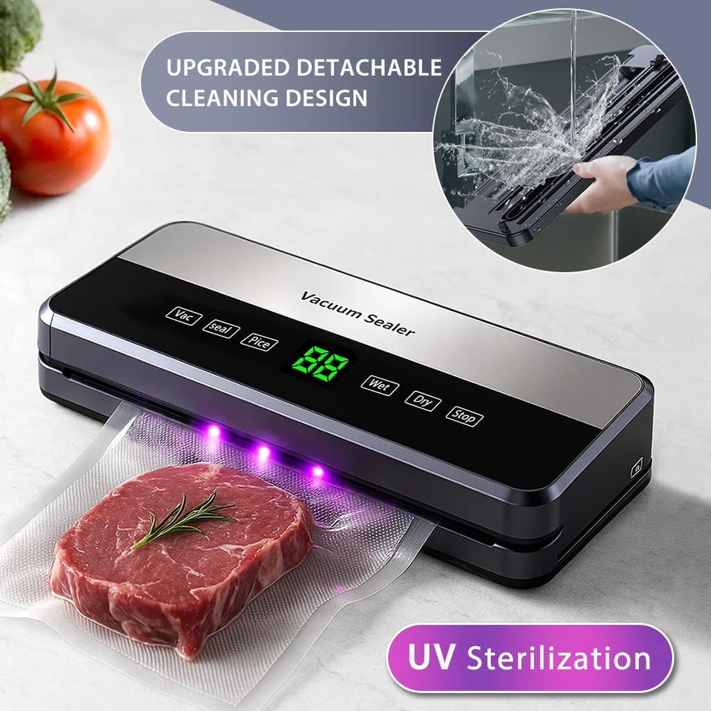 Food Vacuum Sealer for Meal Prep,Food Packer Equipped with Vacuum Bags,Built-In Cutter,Automatic Vacuum Sealer Machine Kit Dry Moist Seal Pulse Canister Mode Good for Leftovers,Sous Vide,Freezing image number 3
