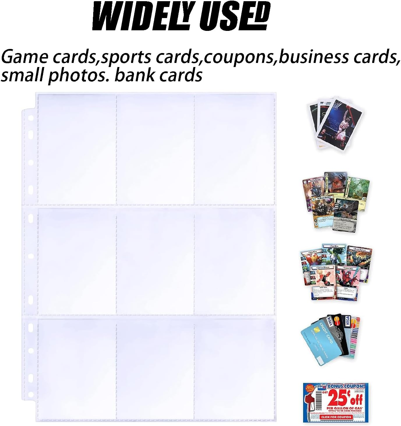 50 Pack 9 Pocket Trading Card Sleeves Pages &ndash; Premium Protector Sheets for Sport Cards & Kpop Photocards | Fits 3-Ring Binder | Game Cards, Coupons Holder (Durable & Clear)