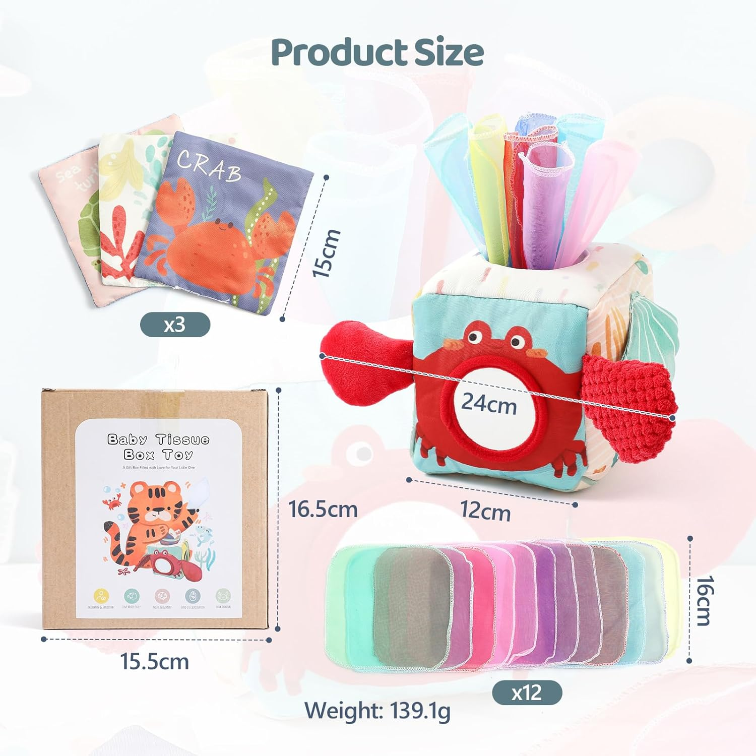 Promise Babe Baby Tissue Box Toy for Toddler 6-12 Months - Montessori Toys Baby Tissue Box Sensory Toys to 1 Year Old - Kids Boy Girl Gifts for Babies 6 12 18 Months Old (Ocean) image number 1