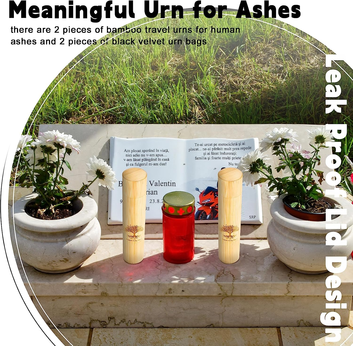 Thyle 2 Set Bamboo Scattering Urns for Ashes 9'' X 2'' Biodegradable Scattering Cremation Tubes for Human Adult Tree Small Tube Keepsake Urn and Black Velvet Bag for Spreading Human Pet Dog Cat Ashes image number 4