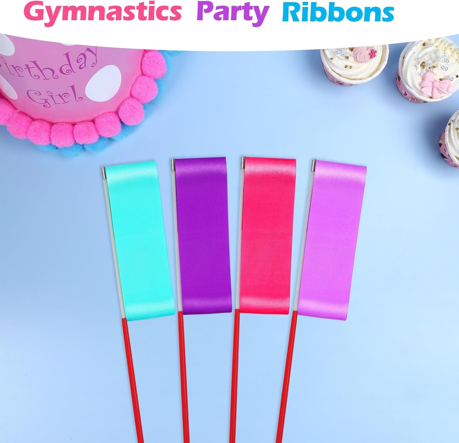 Niceup 12 PCS Dance Ribbons for Kids Mermaid Party Goodie Bag Fillers, Ribbon Dancer Wands for Birthday Gymnastics Ballet Party Favors Decoration, 78.7 Inch Purple Hot Pink Girls Ribbon Streamer image number 1