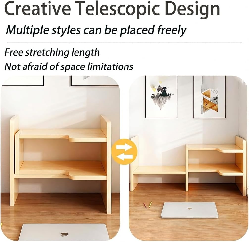 Joiena Desktop Bookshelf Desk Storage Organizer Adjustable Wood Bookcase Desktop Display Shelf Stand Rack with Cabinet Office Supplies (Wood, without Door) - With Door, Brown image number 7