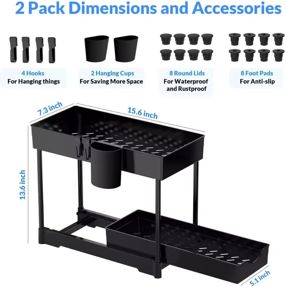 Cozy 2 Tier under Sink Storage Rack, Kitchen Storage & Organisation, Bathroom Storage and Pantry Organizer, under Bathroom Cabinet Storage, Multi-Purpose under Sink Shelf Organizer image number 5