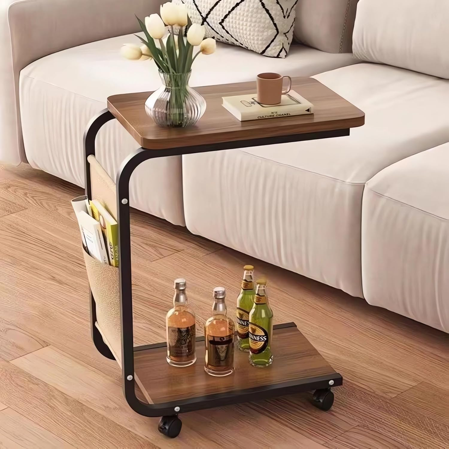 Mobile Side Table with Wheels, End Tables (Brown) image number 2