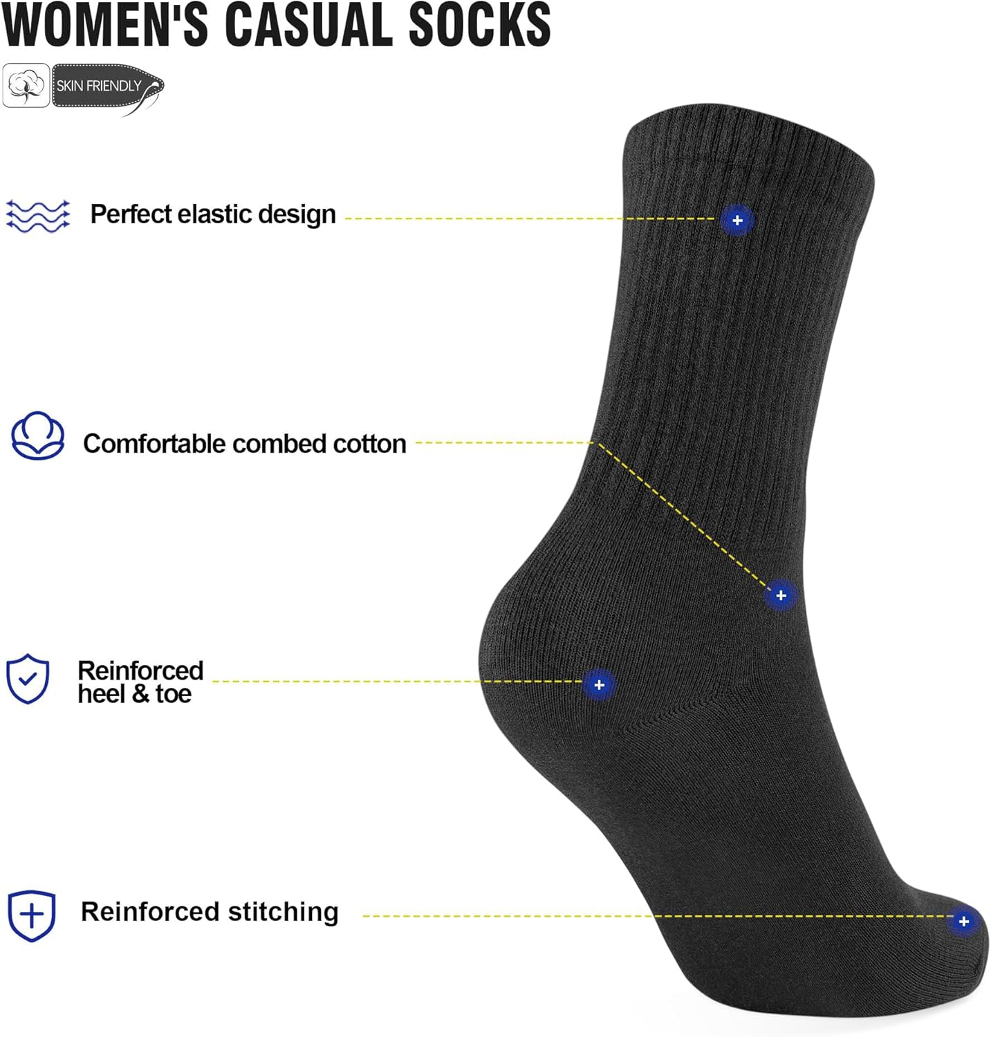 3-6 Pairs Crew Socks Women,Casual Athletic Aesthetic Socks Combed Cotton Socks for Women Granola Girls Clothes - White*3 image number 3