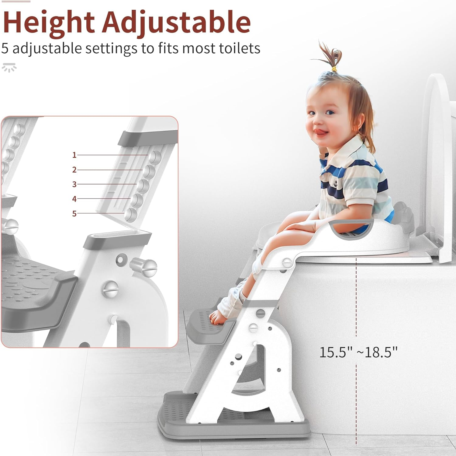 Potty Training Seat, Upgrade 2 in 1 Potty Training Toilet for Toddler, Toddler Toilet Seat for Boys Girls with Splash Guard, Anti-Slip Pad and Step Stool (Grey) image number 5
