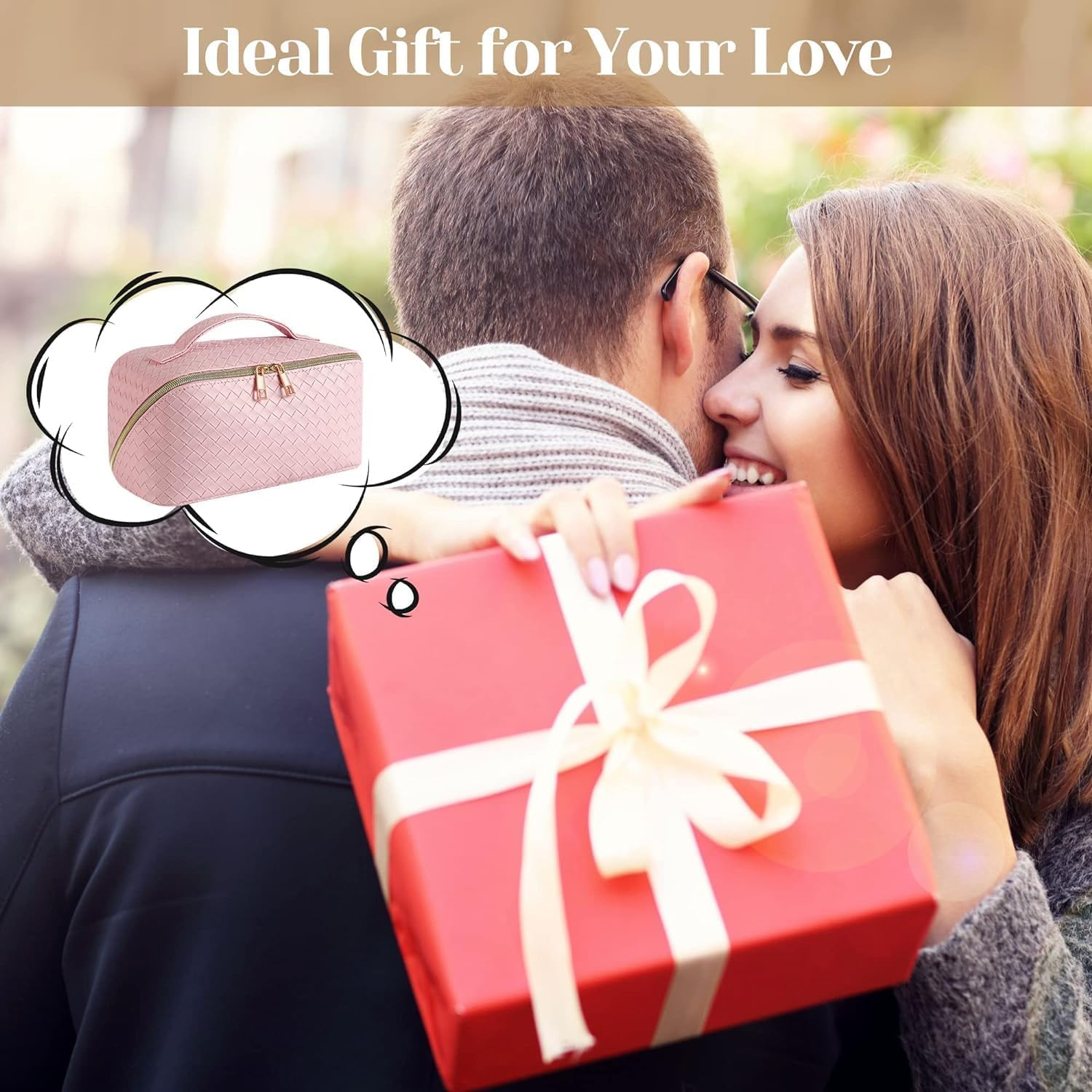 Large Capacity Travel Cosmetic Bag,Makeup Bag,Pu Leather Waterproof Cosmetic Bag,Women Portable Travel Makeup Bag with Handle and Divider Flat Lay Makeup Organizer Bag