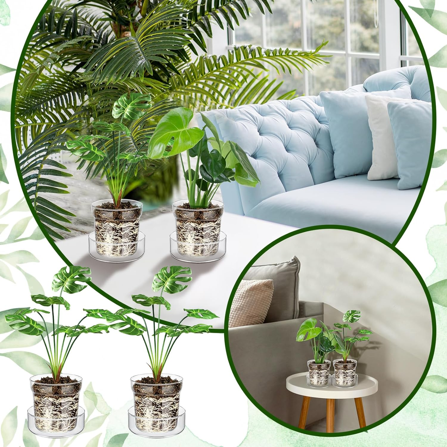 Baderke 4 Inch Glass Plant Pots with Saucer, Flower Nursery Plant Pots with Drainage for Flower Seed Starter Transparent Seedling (1 Set) image number 2