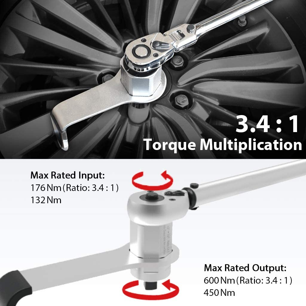 FIRSTINFO F3220DD 600 Nm Manual Torque Multiplier, 3.4:1 Compact Torque, 1/2-Inch Drive (Male) to 1/2-Inch Drive (Female) Adaptor, Max. 600 N.M., Labor Saving Tool for Lug Nut Tire Change image number 2