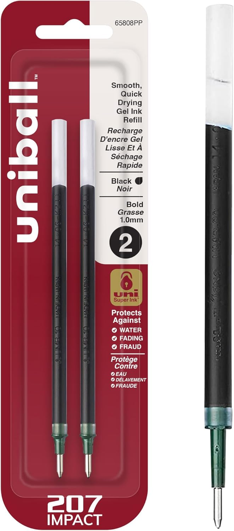 Uni-Ball 207 Impact Gel Pen Refills, Bold Point (1.0Mm), Black, 2 Count image number 4