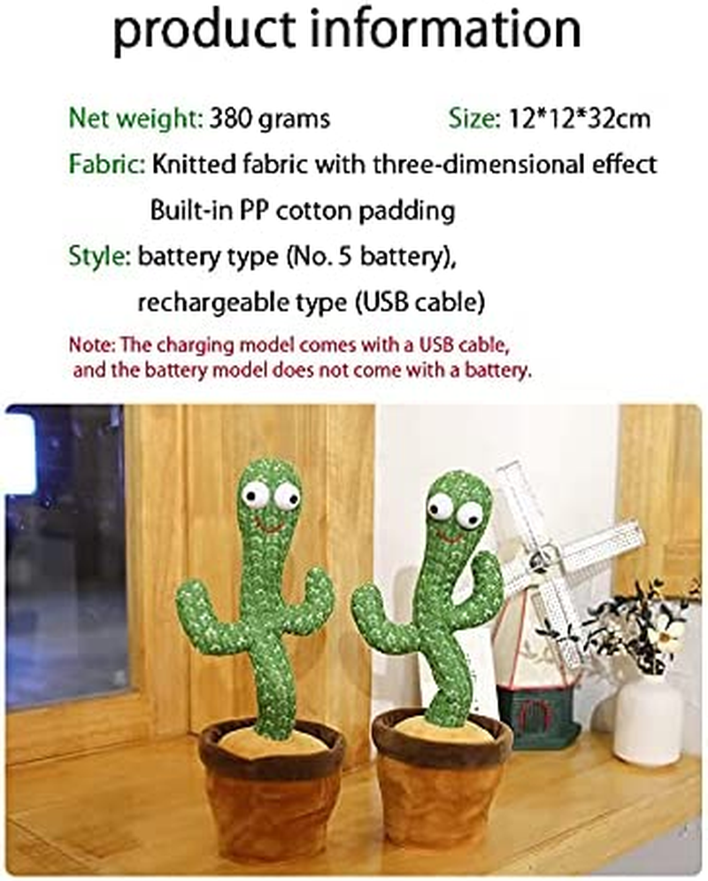 Luminous Dancing Cactus Plush Toy, Talking Cactus Mimicking Toy, Electronic Shake (Battery) image number 3