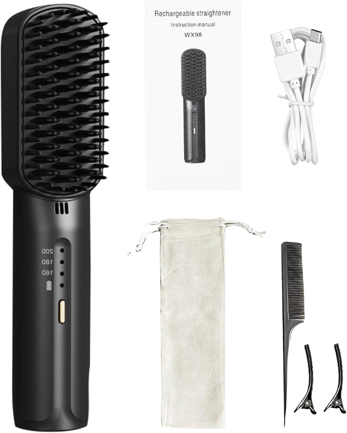 Portable USB Rechargeable Hair Straightener Curl Straight Dual Purpose Hair Straightening Comb image number 6
