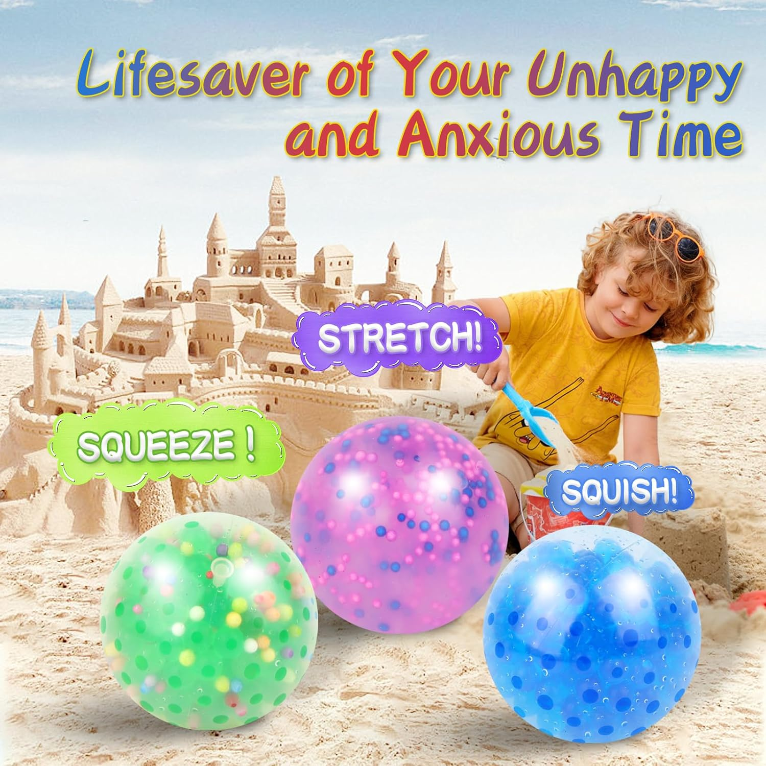 5PACK Stress Balls,Squishy Balls Fidget for Adults Stress Relief, Netos Squishies Ball Sticky Balls, Squeeze Balls Durable Colorful Ball image number 1