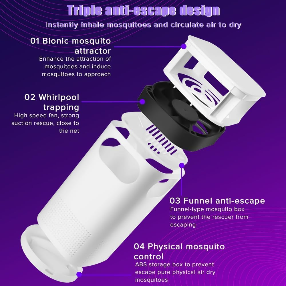 Mosquito Zapper, Necomi Bug Zapper & Fly Killer Bug Zapper, Mosquito Killer, Mosquito/Fly Trap, USB Powered UV LED, Indoor Mosquito Zapper for Bedroom, Living Room, Kitchen, Office（White） image number 4